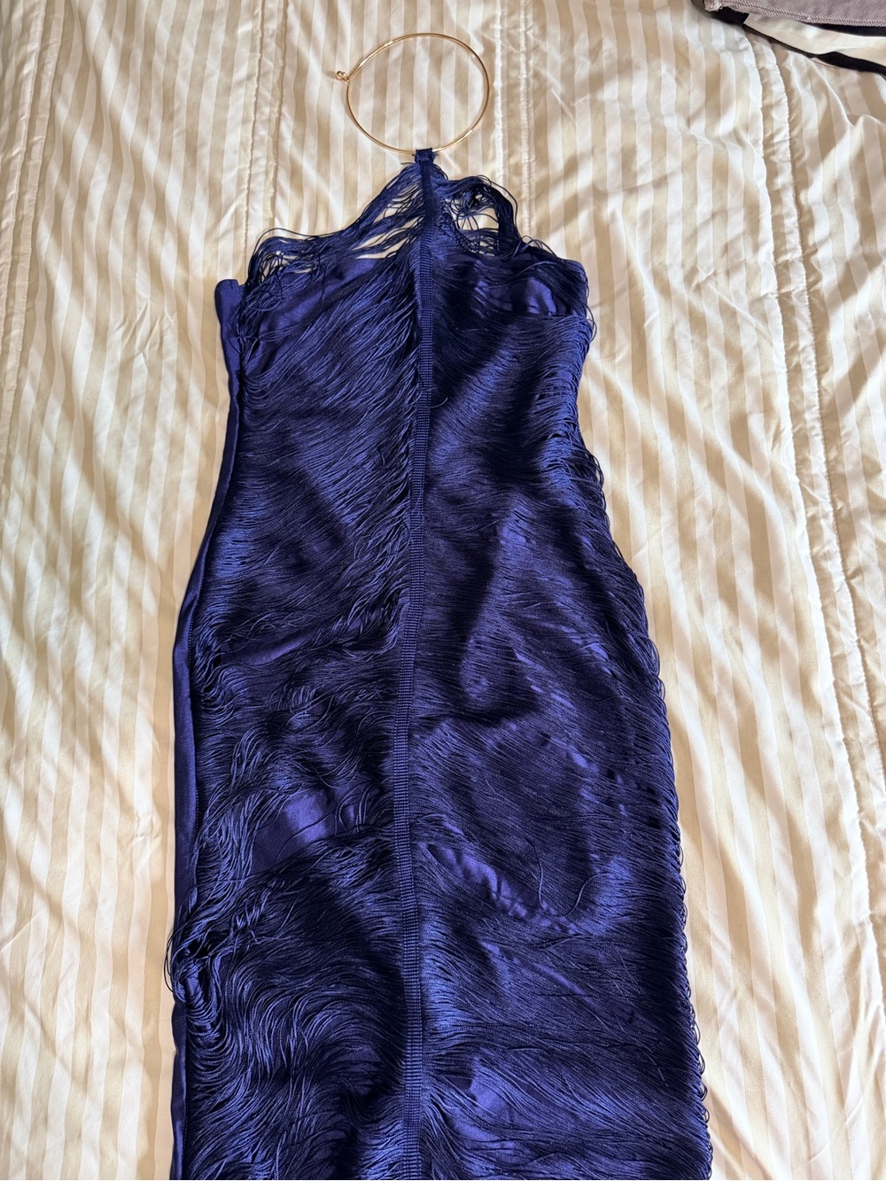 Women’s Navy Fringe Halter Dress